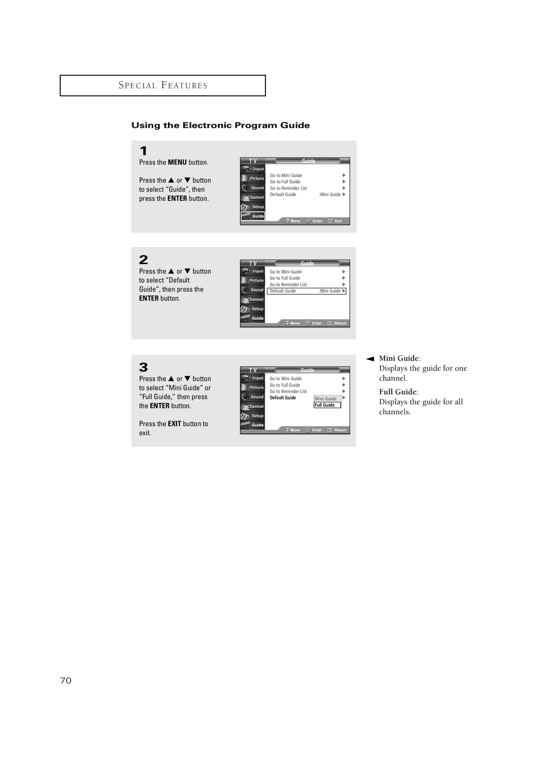 Samsung TSN3084WHD manual Using the Electronic Program Guide, Full Guide 