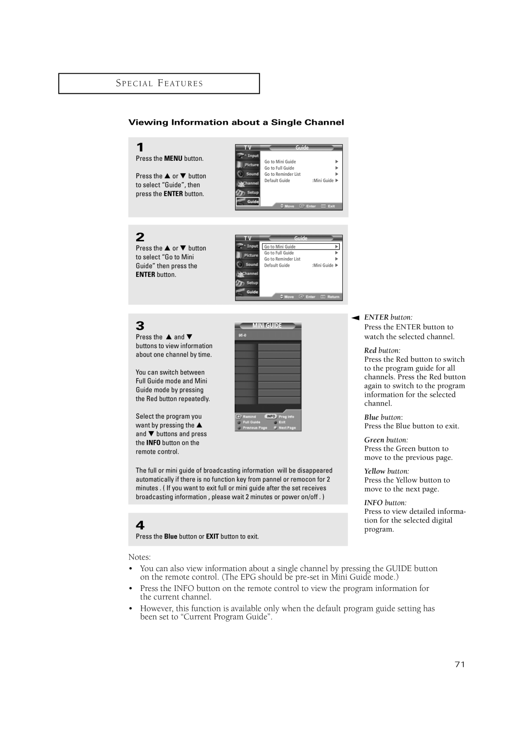 Samsung TSN3084WHD manual Viewing Information about a Single Channel, Press the Blue button or Exit button to exit 