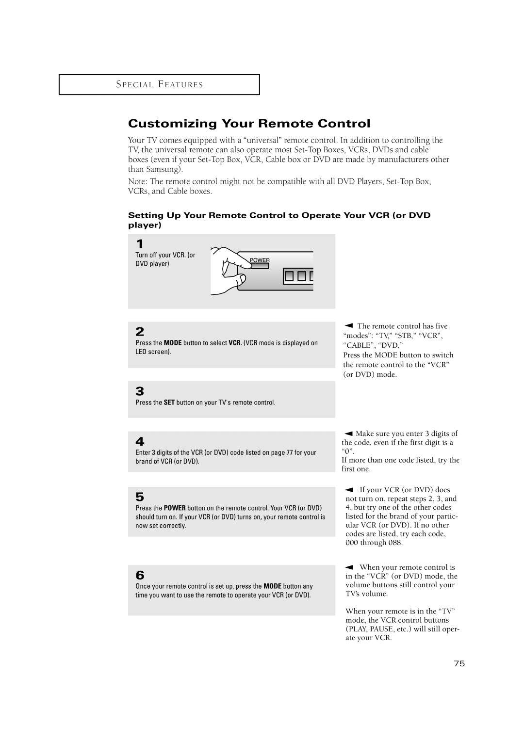 Samsung TSN3084WHD manual Customizing Your Remote Control 