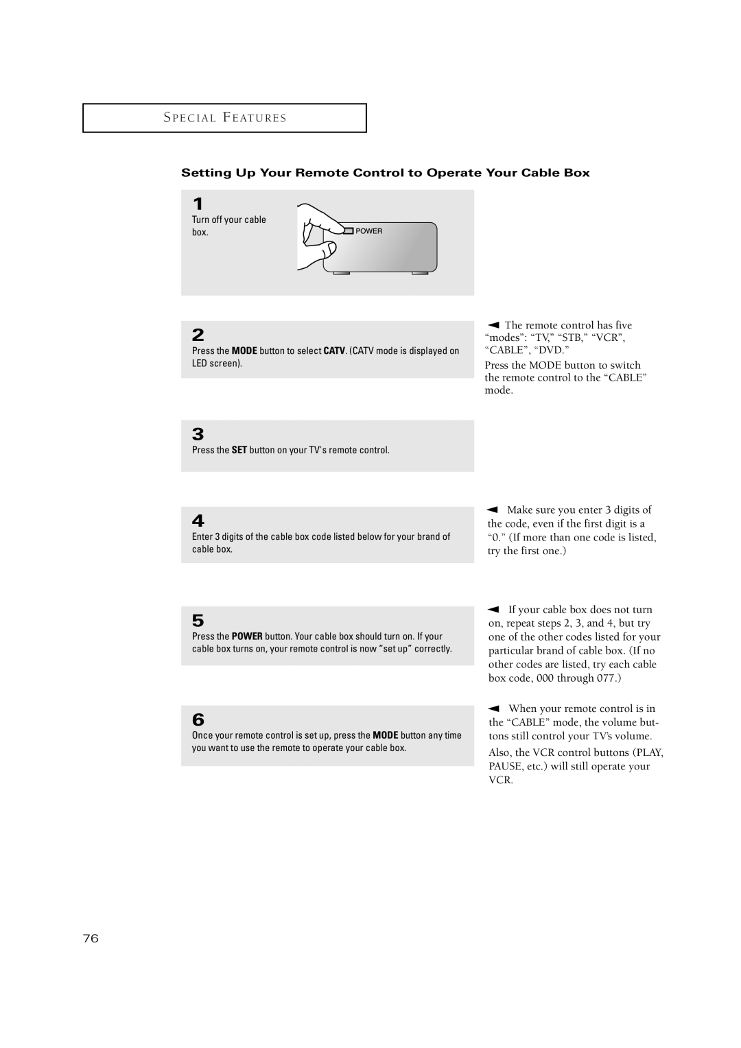 Samsung TSN3084WHD manual Setting Up Your Remote Control to Operate Your Cable Box 