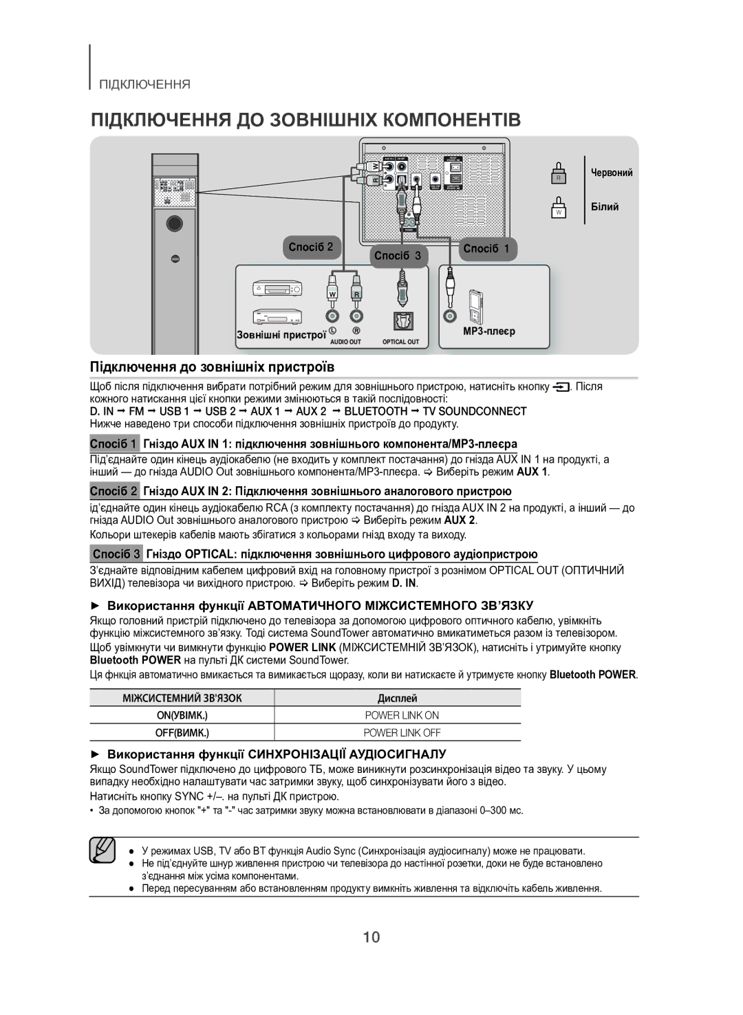 Samsung TW-H5500/RU manual Підключення ДО Зовнішніх Компонентів, Підключення до зовнішніх пристроїв, Спосіб 