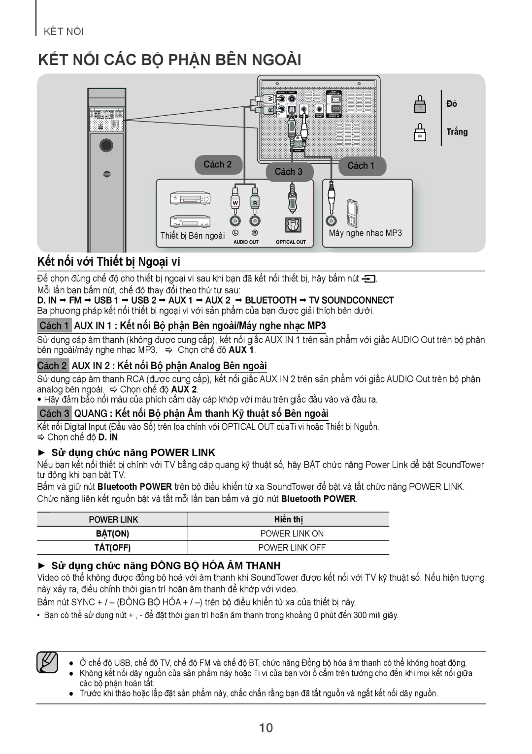 Samsung TW-H5500/XV manual Kết Nối Các Bộ Phận Bên Ngoài, Kết nối với Thiết bị Ngoại 