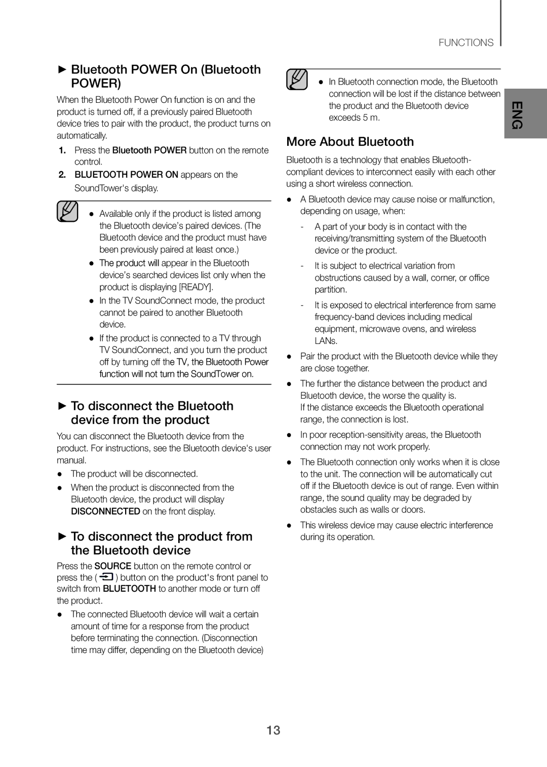 Samsung TW-H5500/XV manual ++Bluetooth Power On Bluetooth, ++To disconnect the Bluetooth device from the product 