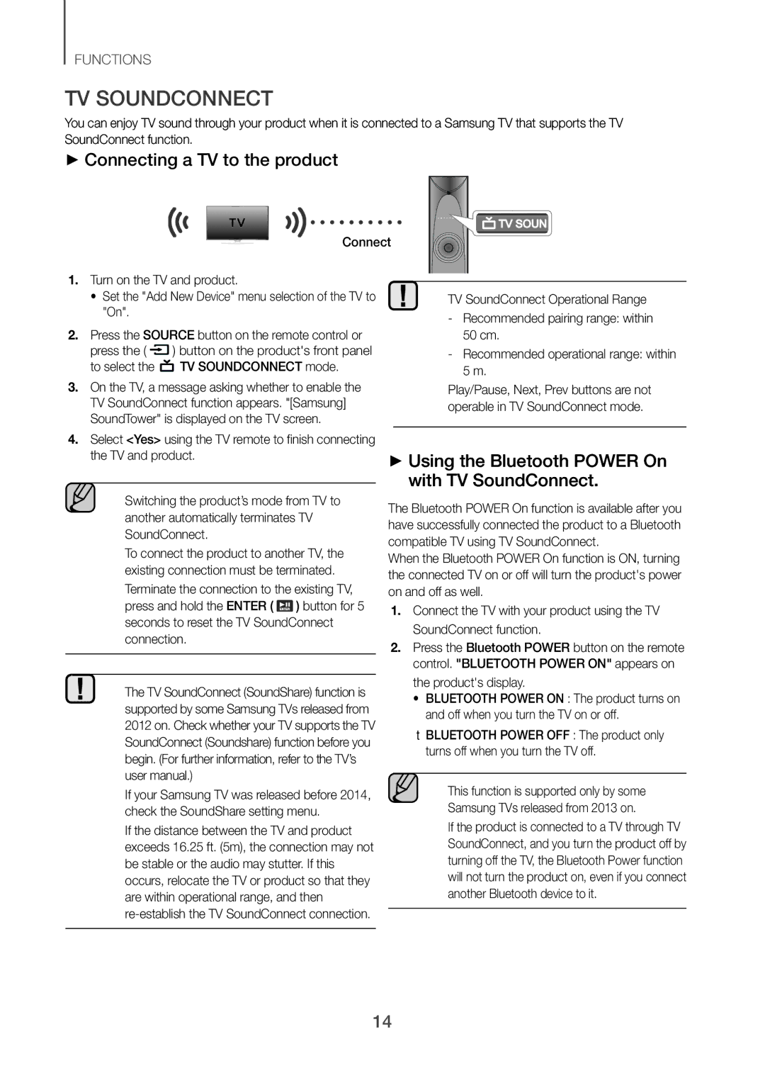 Samsung TW-H5500/XV TV Soundconnect, ++Connecting a TV to the product, ++Using the Bluetooth Power On with TV SoundConnect 