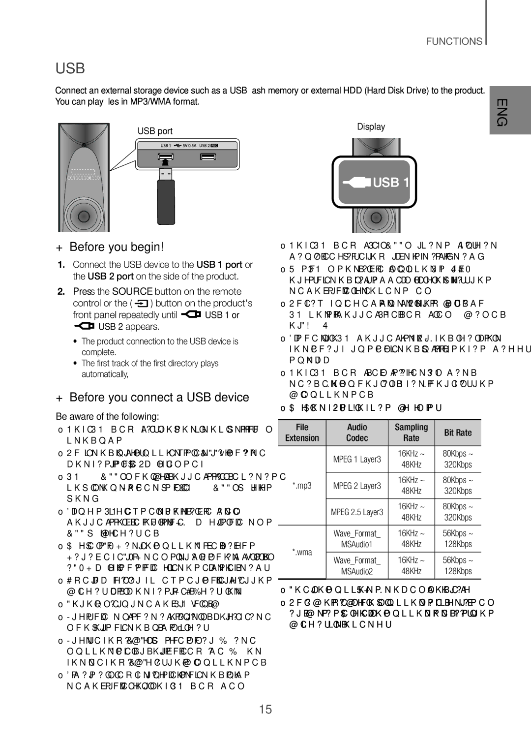 Samsung TW-H5500/XV manual Usb, ++Before you begin, ++Before you connect a USB device, Be aware of the following, Bit Rate 