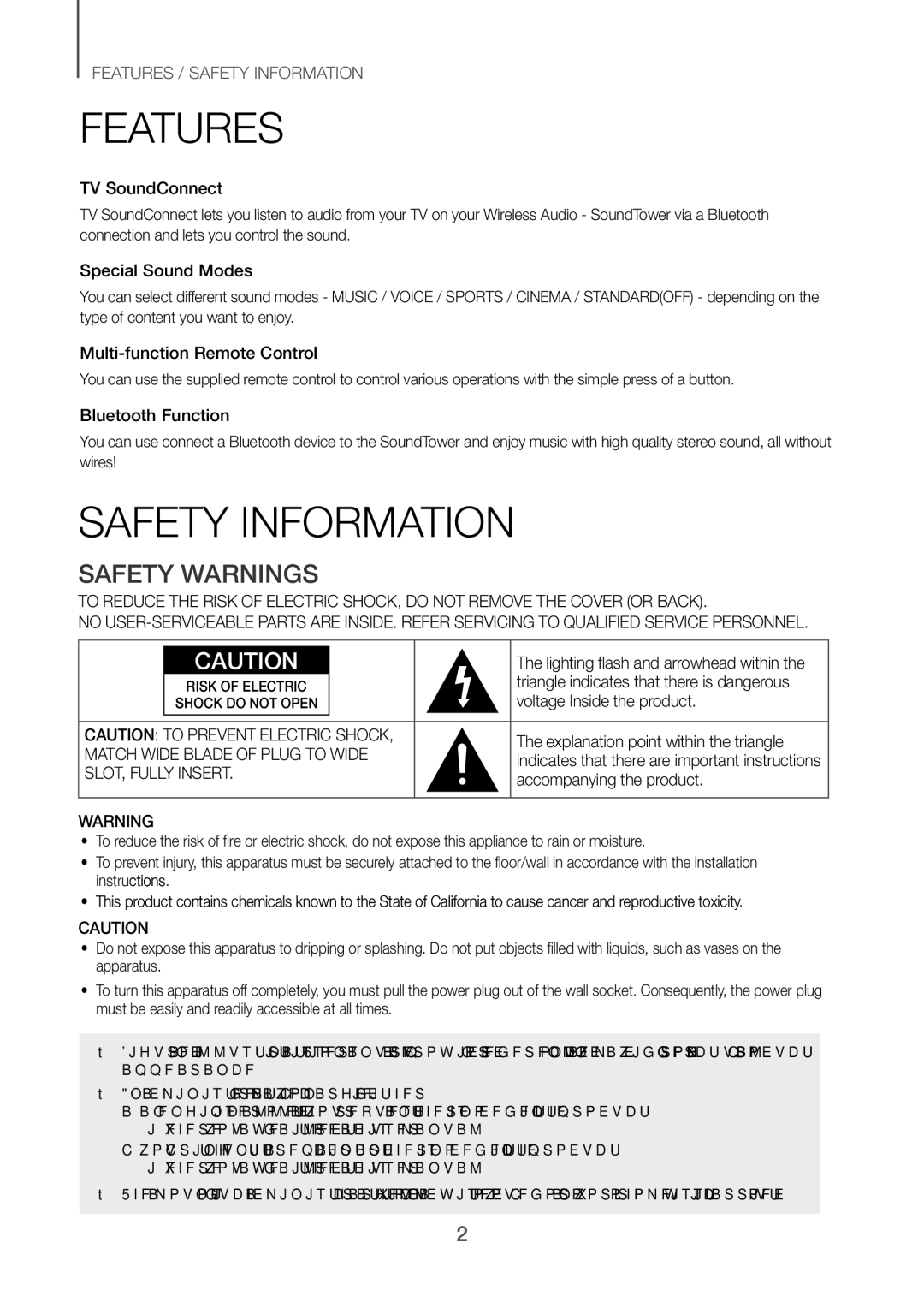 Samsung TW-H5500/XV manual Features, Safety Information, Safety Warnings 