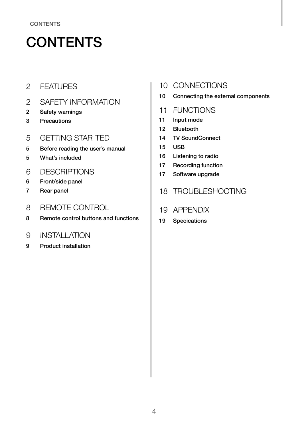 Samsung TW-H5500/XV manual Contents 