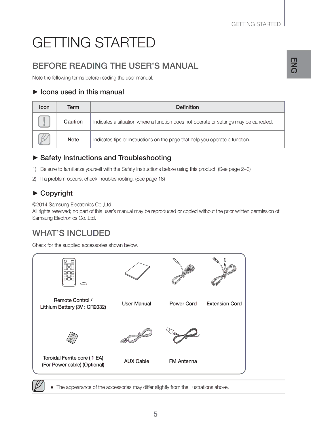 Samsung TW-H5500/XV manual Getting Started, Before Reading the USER’S Manual, WHAT’S Included 