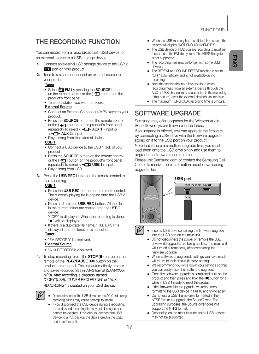 Samsung TW-J5500/ZF manual Recording Function, Software Upgrade 