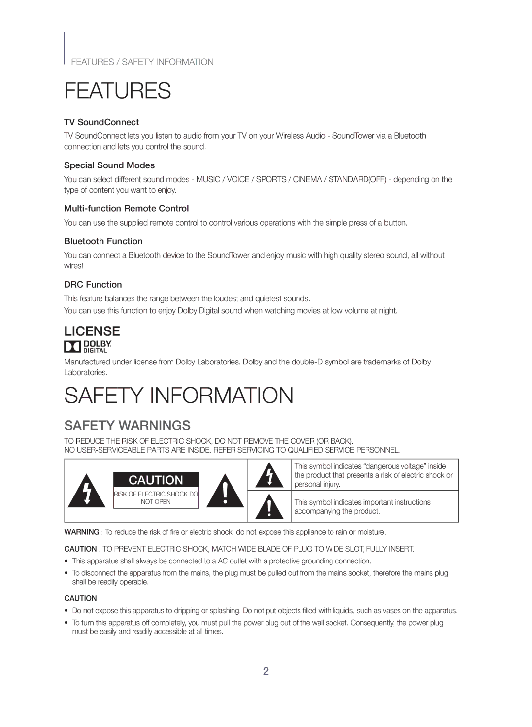 Samsung TW-J5500/ZF manual Features, Safety Information, Safety Warnings 