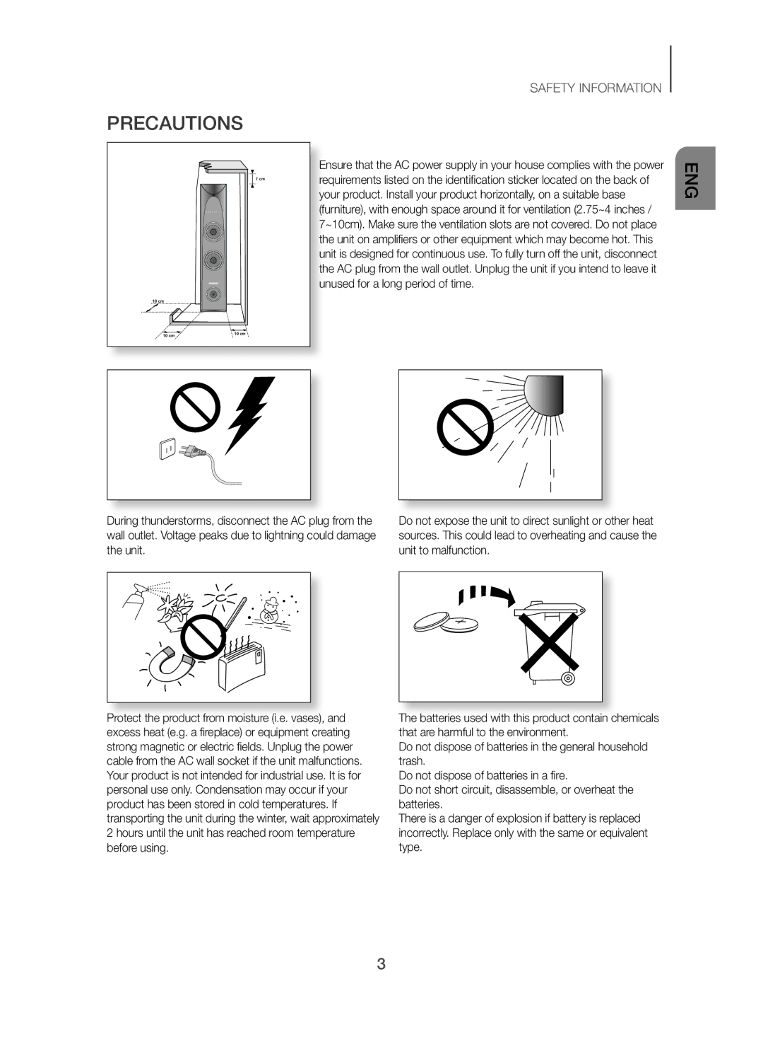 Samsung TW-J5500/ZF manual Precautions, Safety Information 