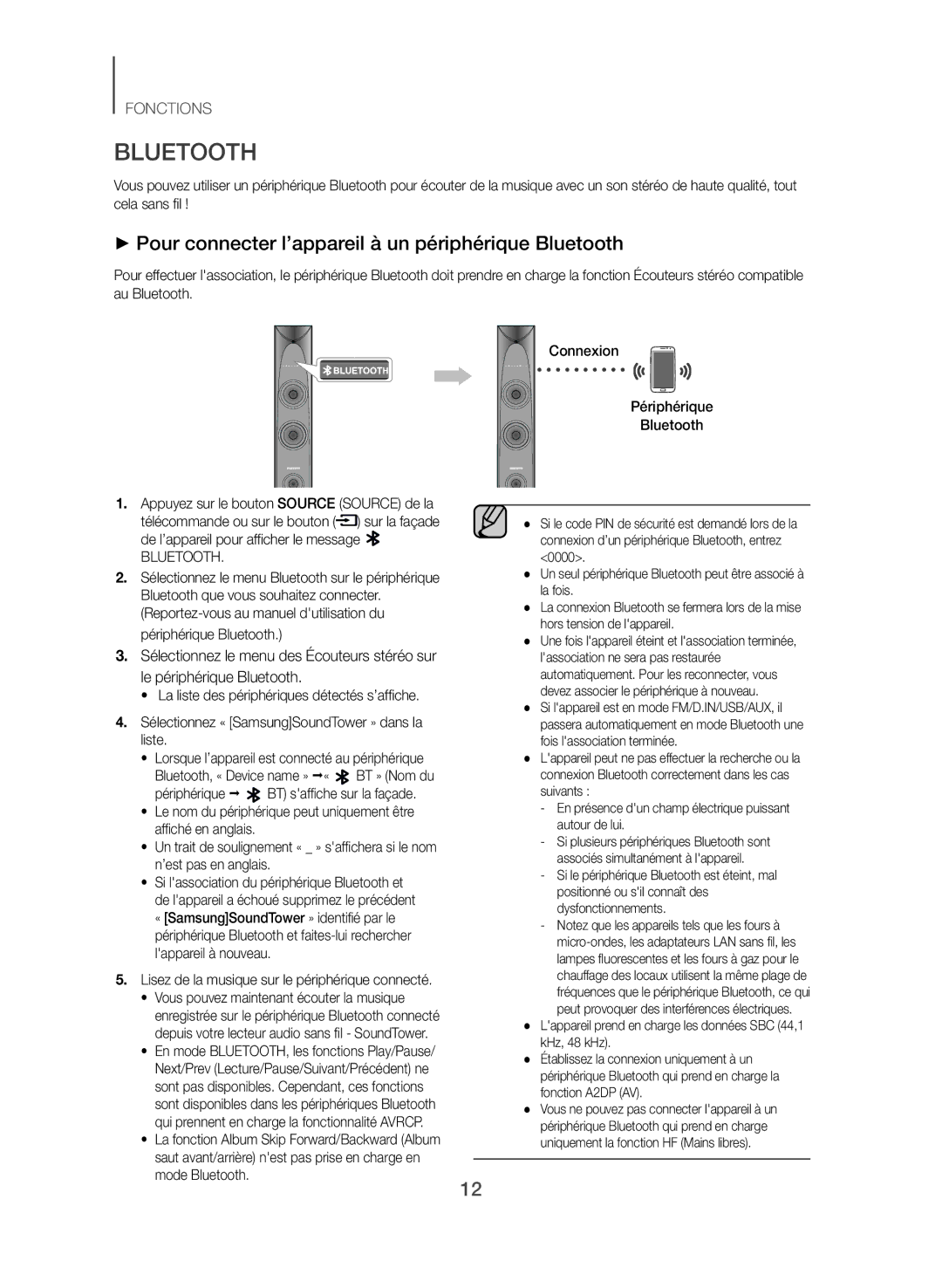 Samsung TW-J5500/ZF manual ++Pour connecter l’appareil à un périphérique Bluetooth, Le périphérique Bluetooth 