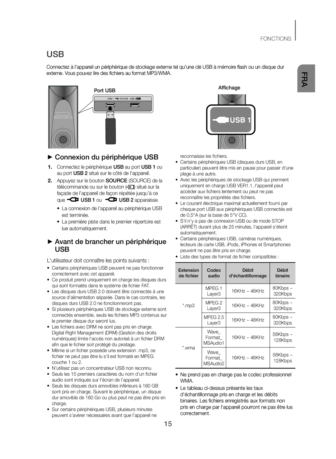 Samsung TW-J5500/ZF manual ++Connexion du périphérique USB, ++Avant de brancher un périphérique 