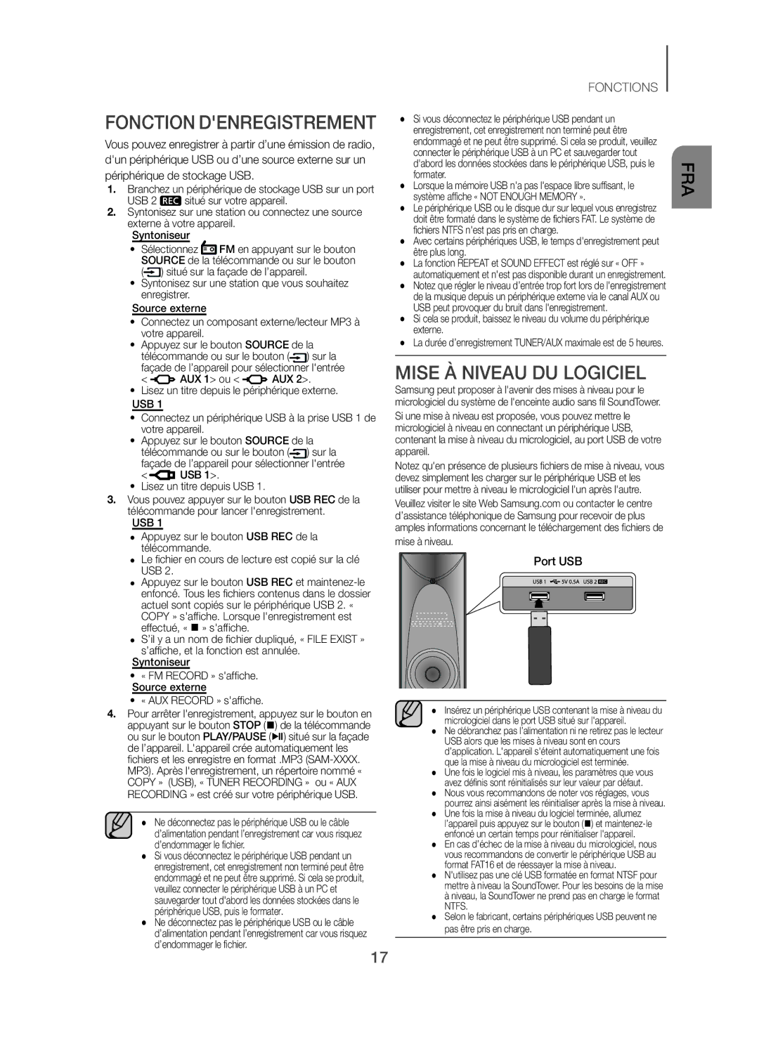 Samsung TW-J5500/ZF manual Fonction Denregistrement, Mise À Niveau DU Logiciel 