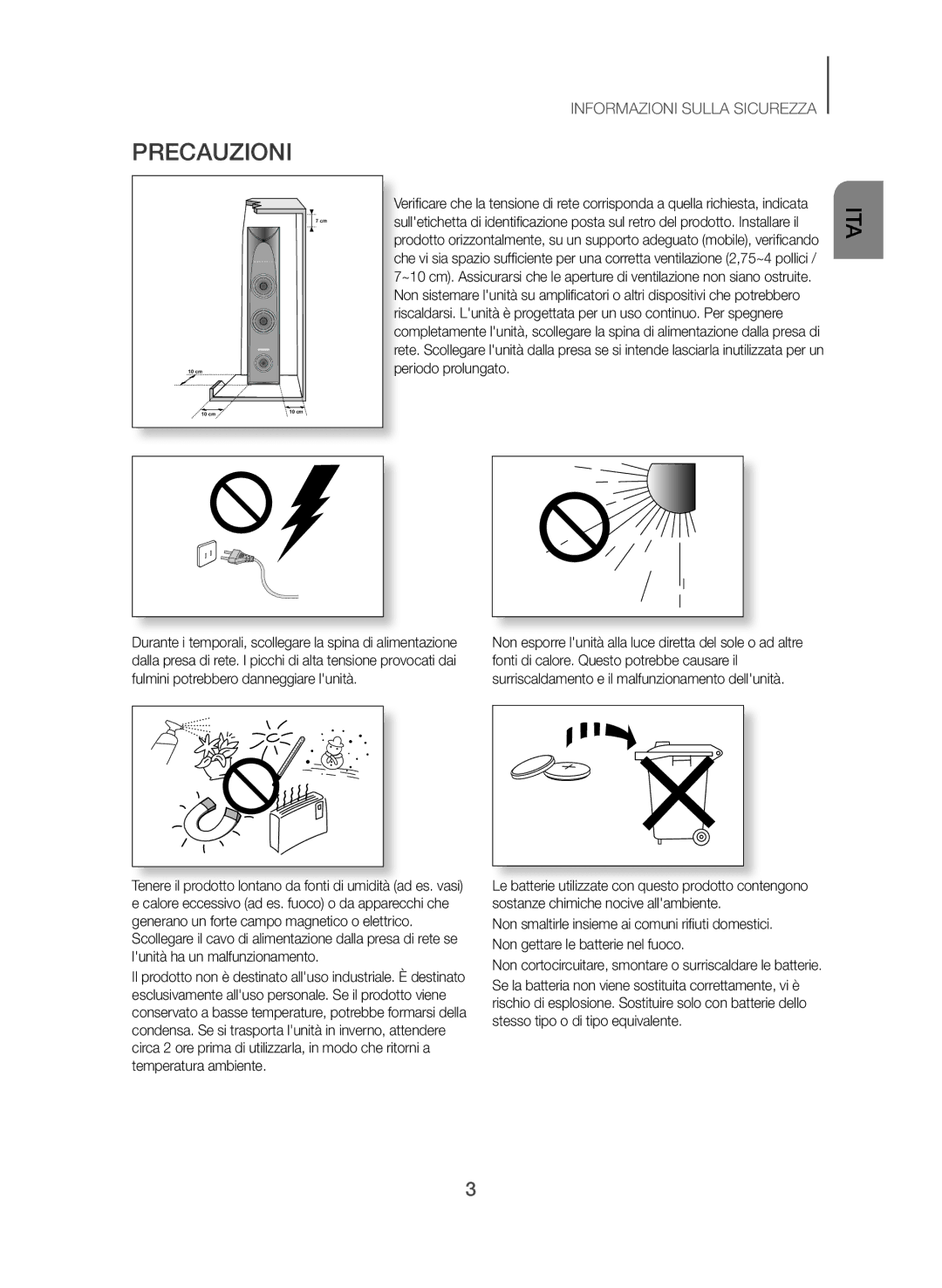 Samsung TW-J5500/ZF manual Precauzioni, Non cortocircuitare, smontare o surriscaldare le batterie 