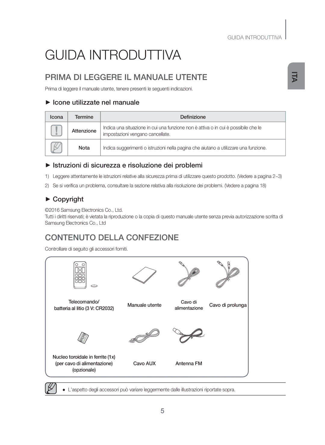 Samsung TW-J5500/ZF manual Guida Introduttiva, Prima DI Leggere IL Manuale Utente, Contenuto Della Confezione 