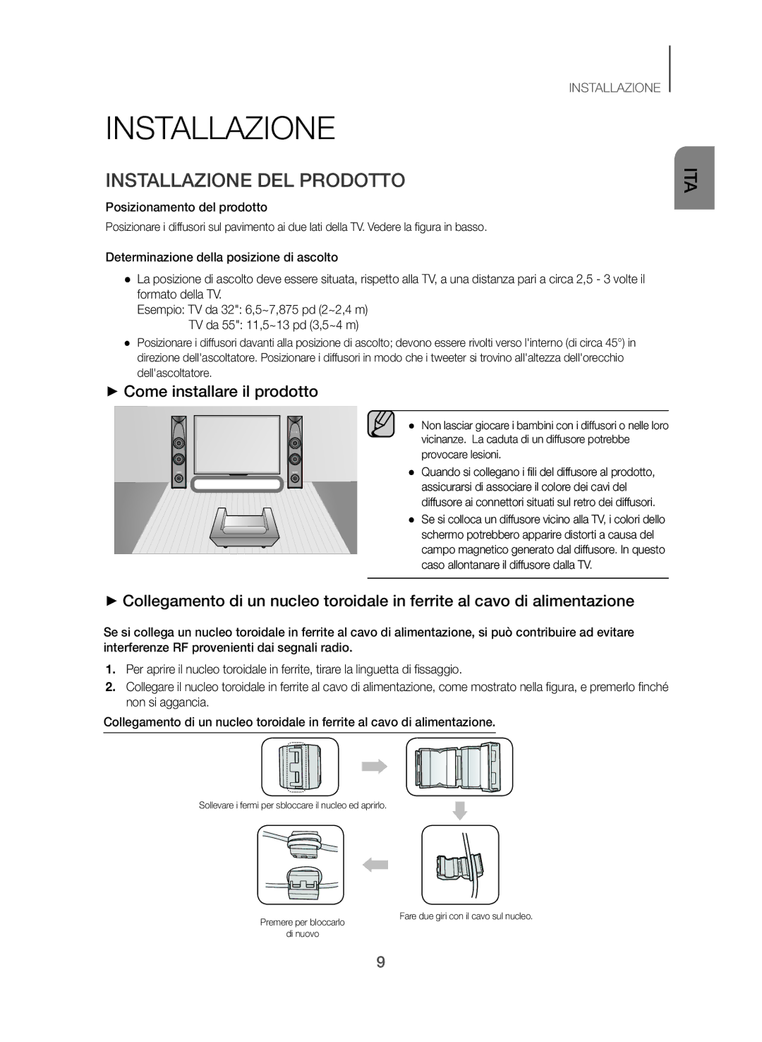 Samsung TW-J5500/ZF manual Installazione DEL Prodotto, ++Come installare il prodotto, Posizionamento del prodotto 