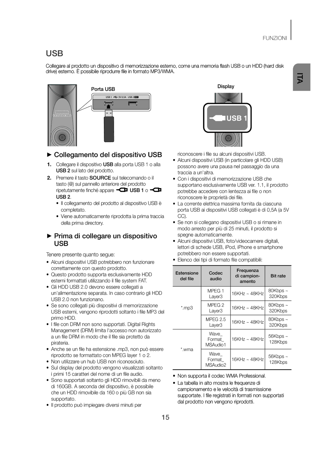 Samsung TW-J5500/ZF ++Collegamento del dispositivo USB, ++Prima di collegare un dispositivo, Tenere presente quanto segue 