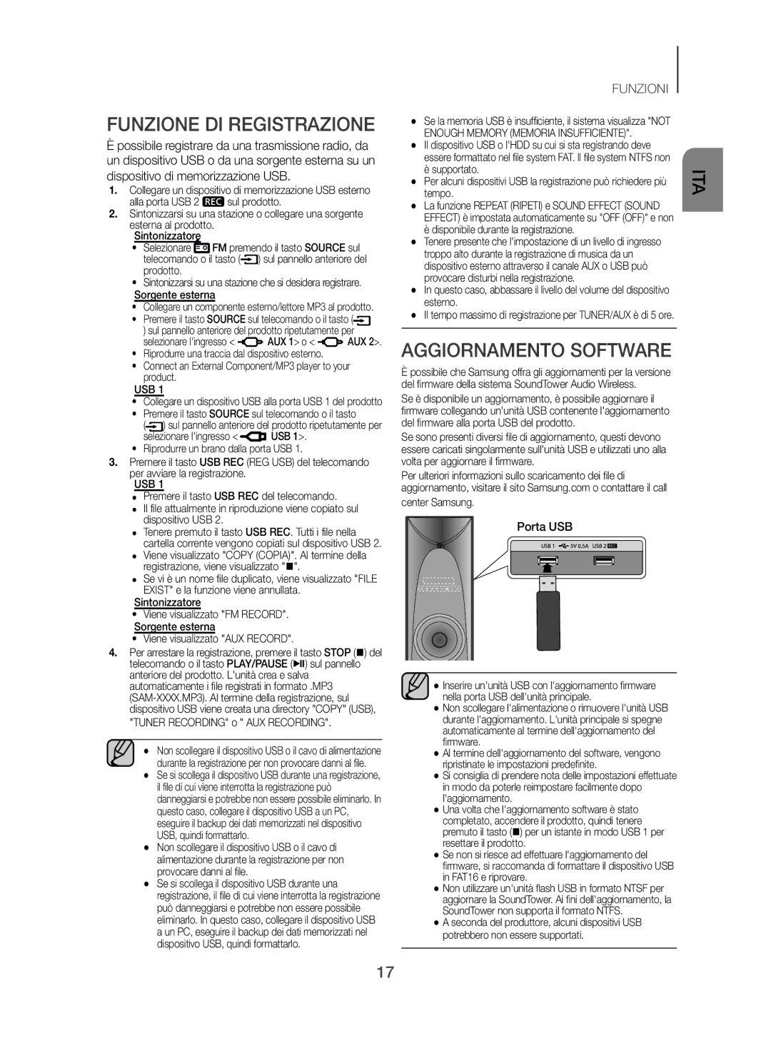 Samsung TW-J5500/ZF manual Funzione DI Registrazione, Aggiornamento Software 