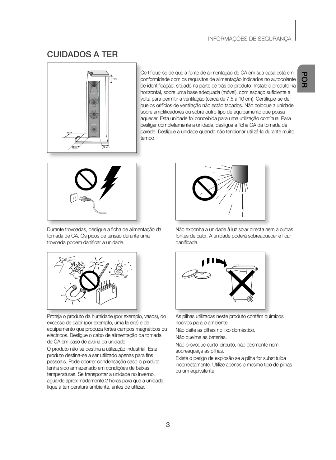 Samsung TW-J5500/ZF manual Cuidados a TER, Por 