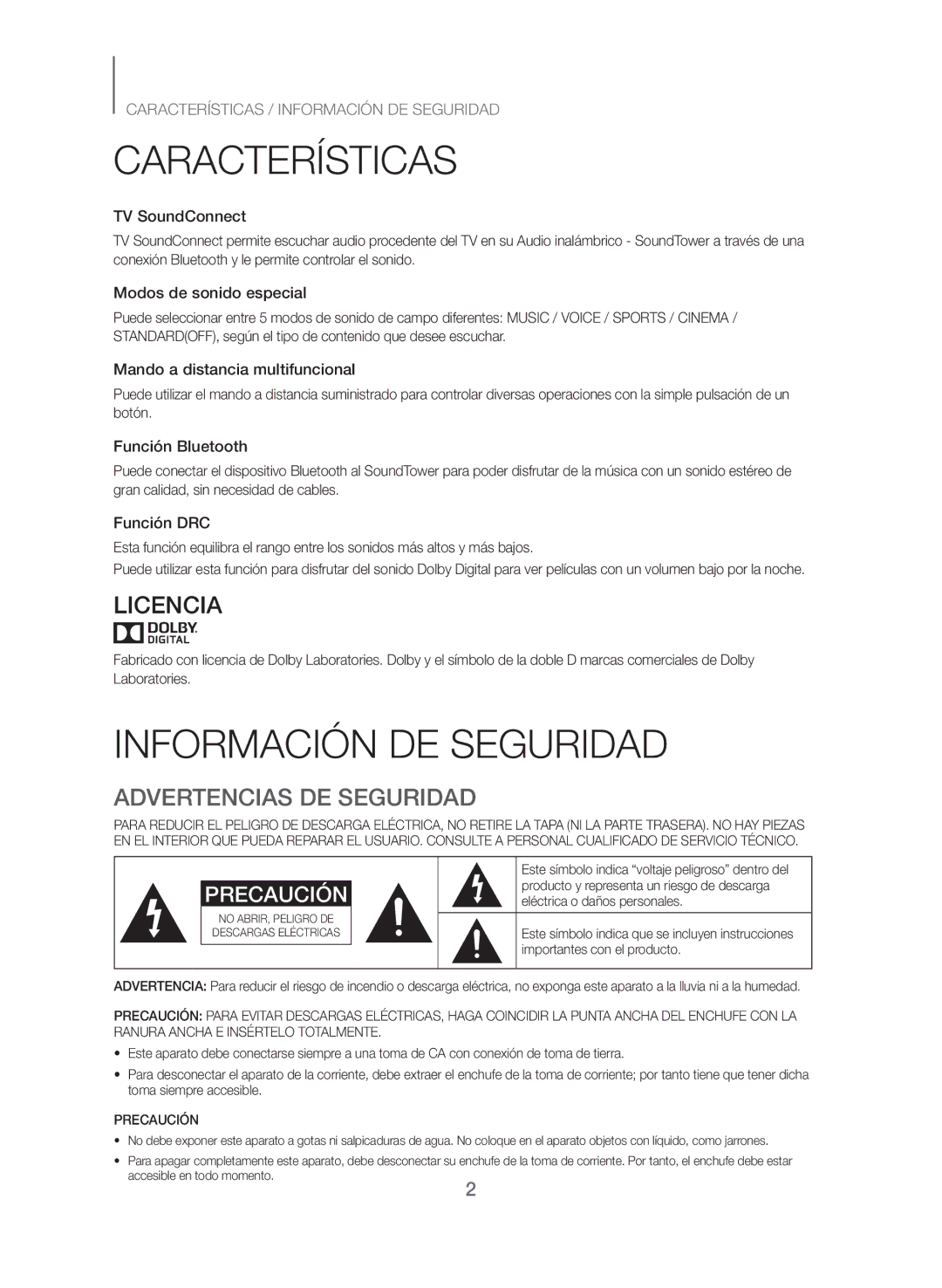 Samsung TW-J5500/ZF manual Características, Información DE Seguridad, Advertencias DE Seguridad 