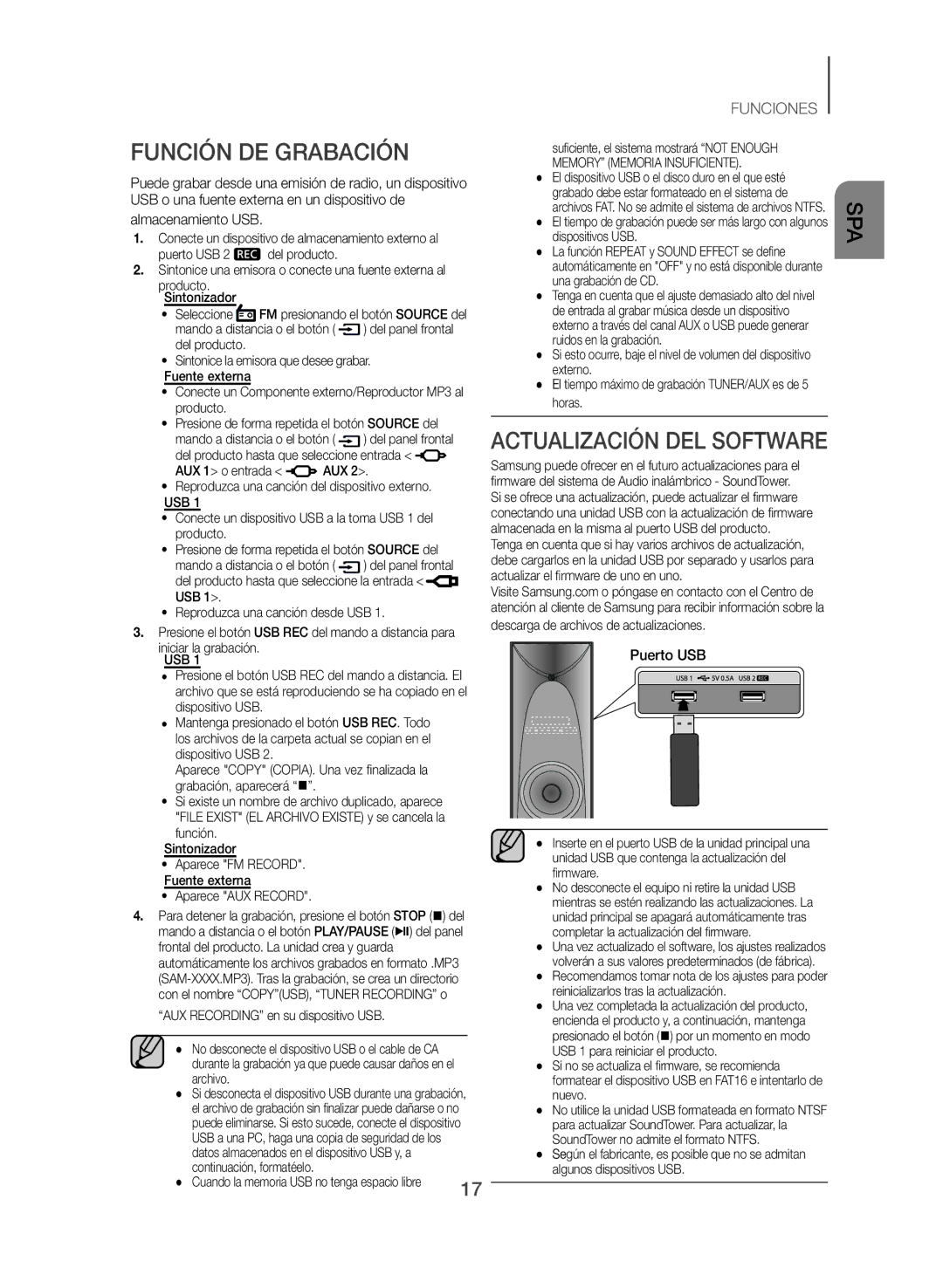 Samsung TW-J5500/ZF manual Función DE Grabación, Almacenamiento USB 