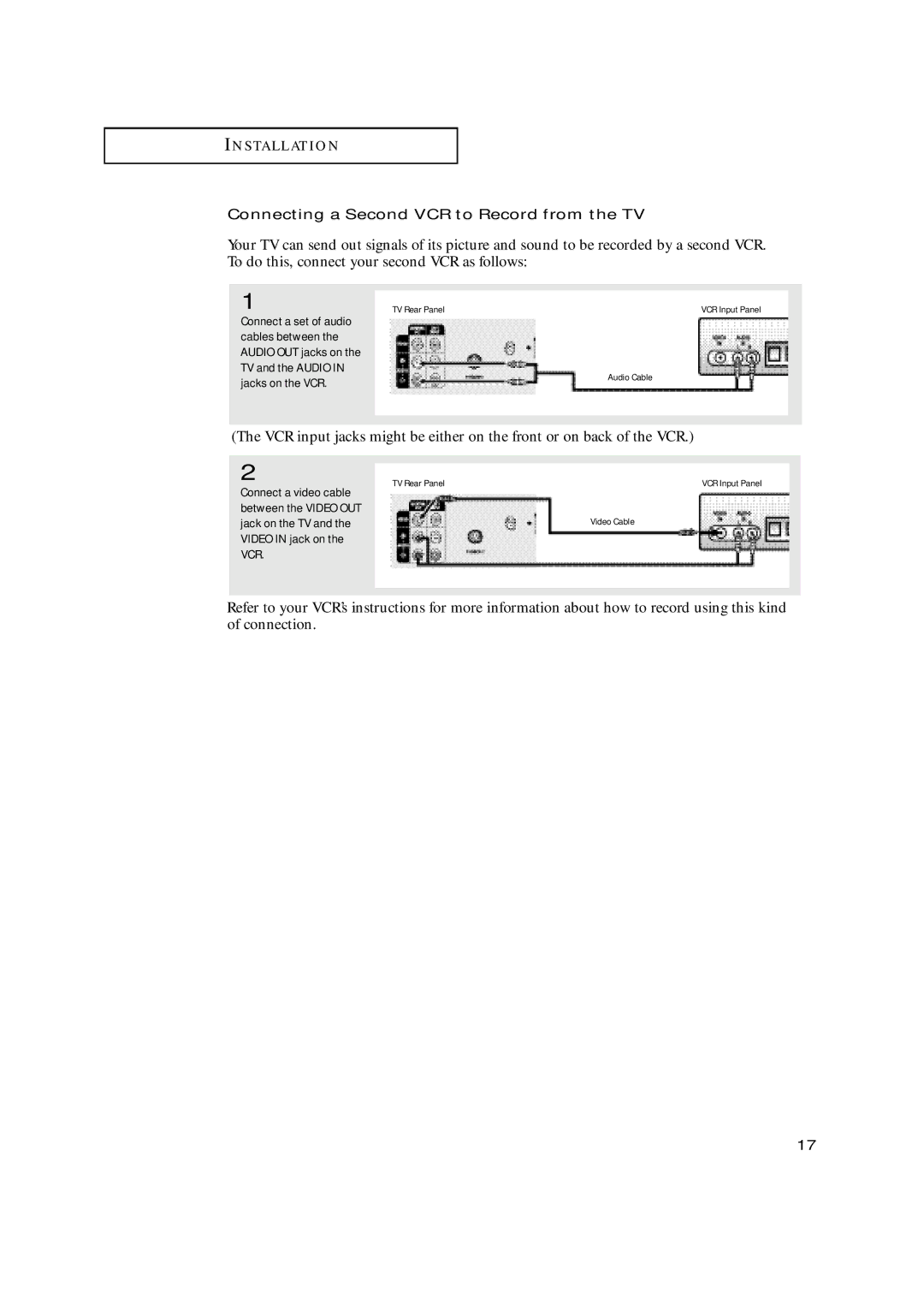 Samsung TX-N2668WH manual Connecting a Second VCR to Record from the TV, Jacks on the VCR 