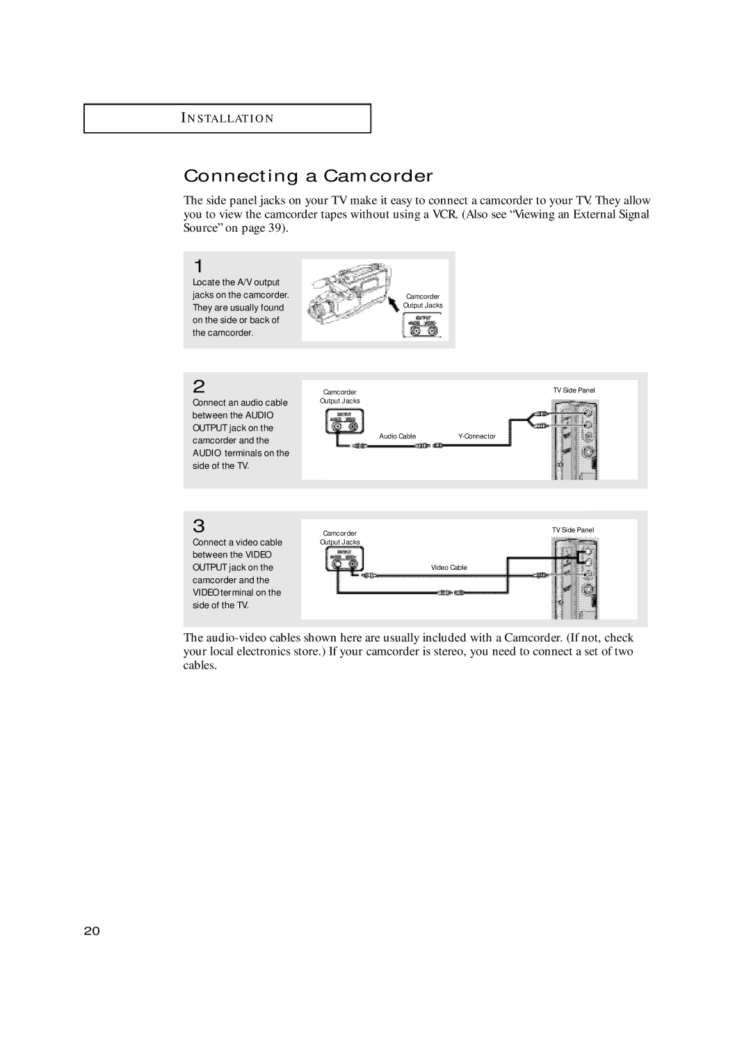 Samsung TX-N2668WH manual Connecting a Camcorder 