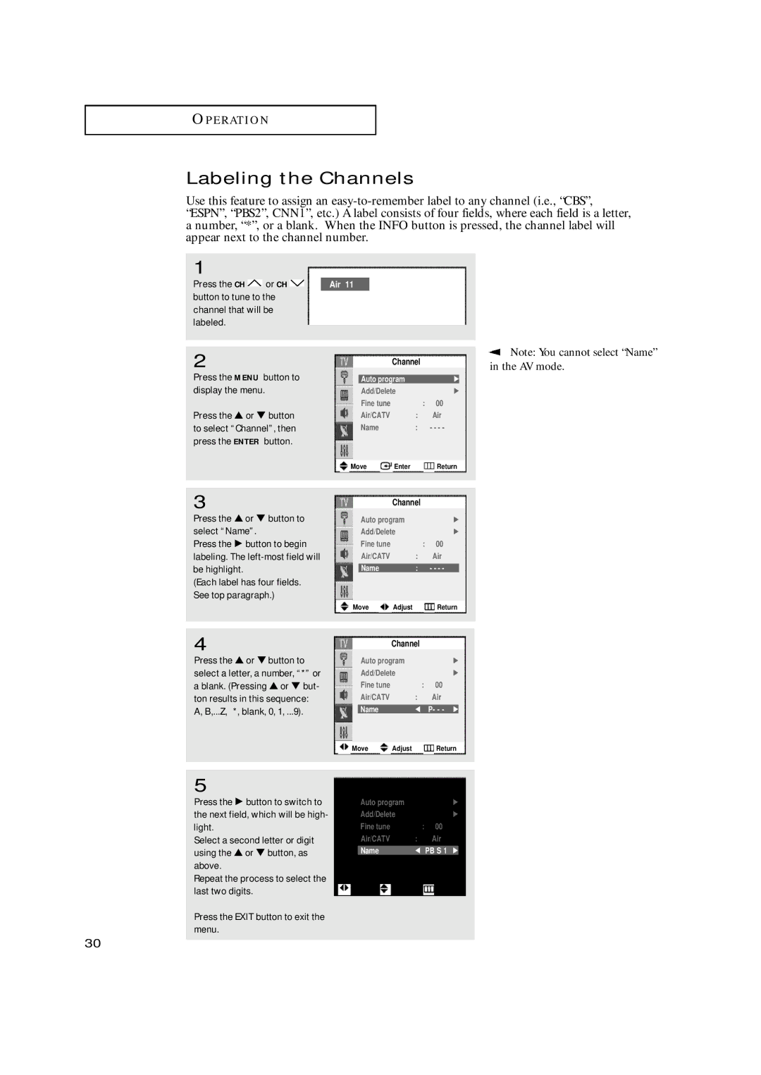 Samsung TX-N2668WH manual Labeling the Channels 