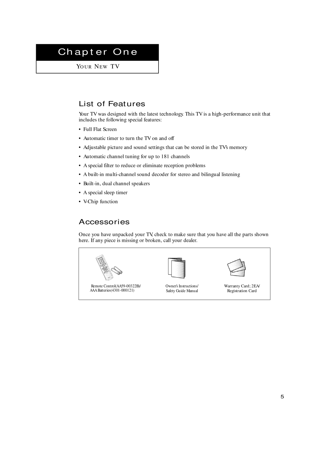 Samsung TX-N2668WH manual List of Features, Accessories 