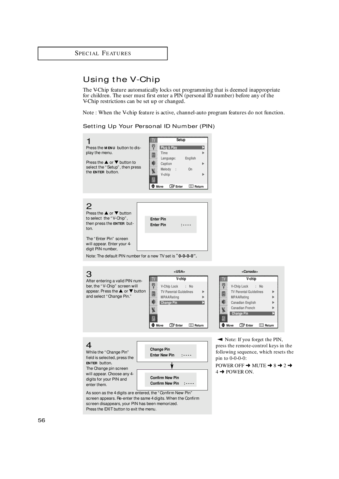 Samsung TX-N2668WH manual Using the V-Chip, Setting Up Your Personal ID Number PIN 