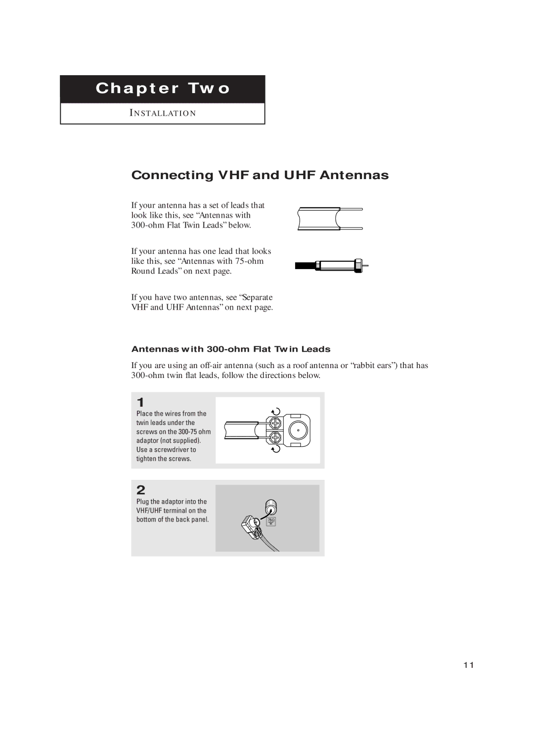 Samsung TX-P2028, TX-P2030, TX-P2034, TX-P2036, TX-P1430, TX-P1634, TX P1634 manual Connecting VHF and UHF Antennas 