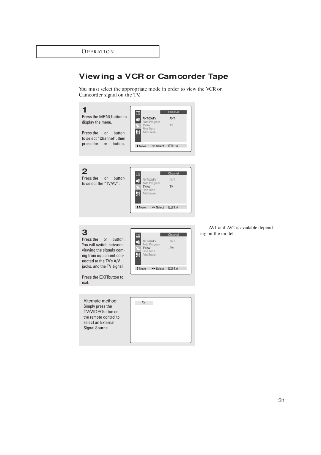 Samsung TX-P2028, TX-P2030, TX-P2034, TX-P2036, TX-P1430, TX-P1634, TX P1634 Viewing a VCR or Camcorder Tape, Simply press 