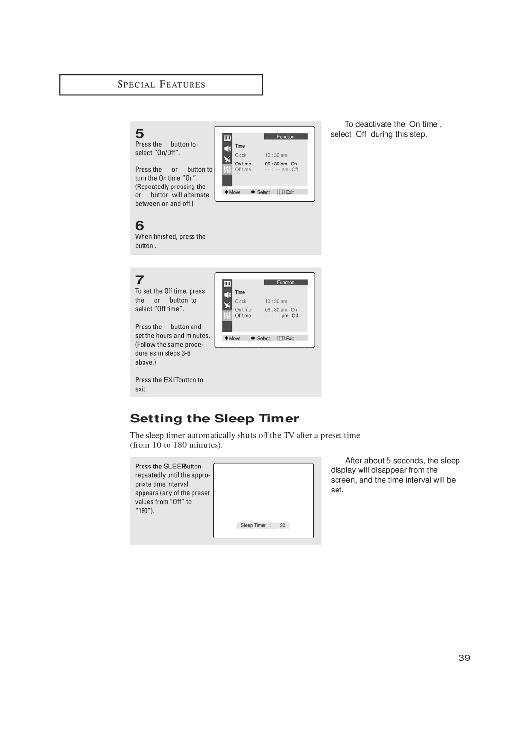 Samsung TX-P2028, TX-P2030, TX-P2034, TX-P2036, TX-P1430, TX-P1634, TX P1634 manual Setting the Sleep Timer 