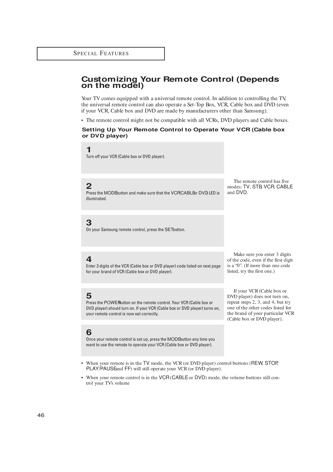 Samsung TX P1634 manual Customizing Your Remote Control Depends on the model 