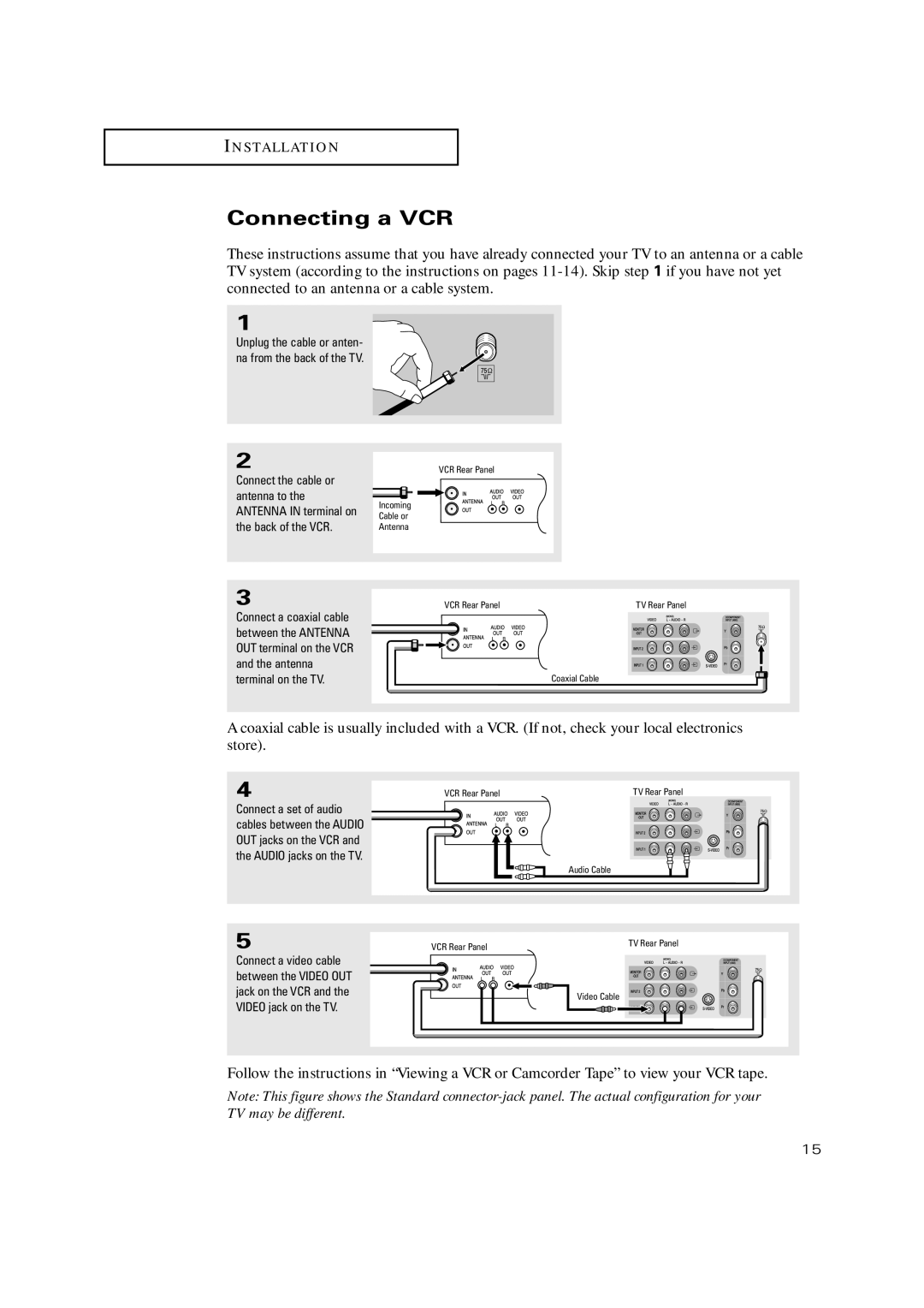 Samsung TX-P2028, TX-P2030, TX-P2034, TX-P2036, TX P2030, TX P2034, TX P2036 manual Connecting a VCR 