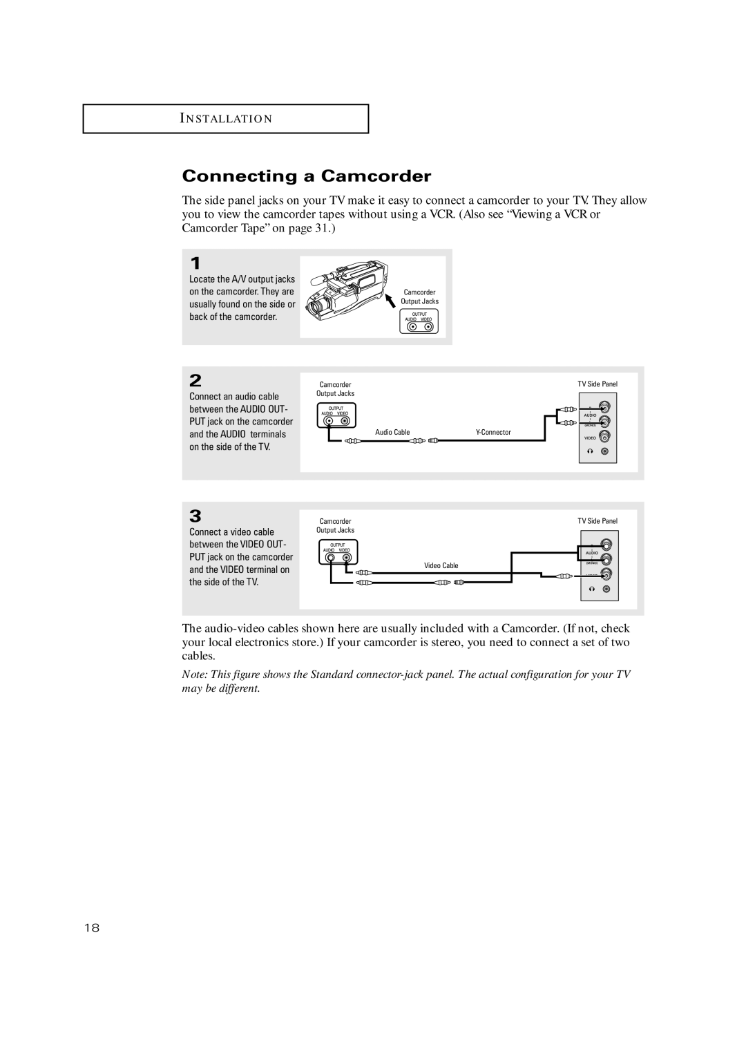 Samsung TX P2036, TX P2030, TX P2034, TX-P2028, TX-P2030, TX-P2034, TX-P2036 manual Connecting a Camcorder 