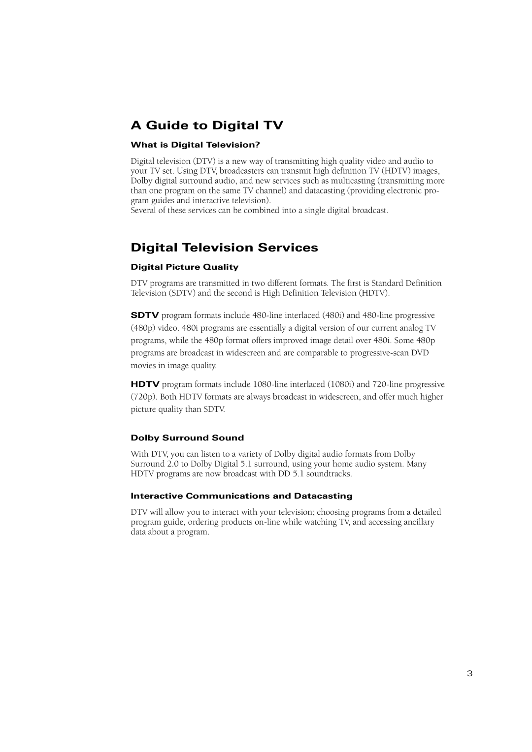 Samsung TX-P2670WH, TX-P2675WH, TX-P3071WH, TX-P3075WH, TX P2670WH manual Guide to Digital TV, Digital Television Services 