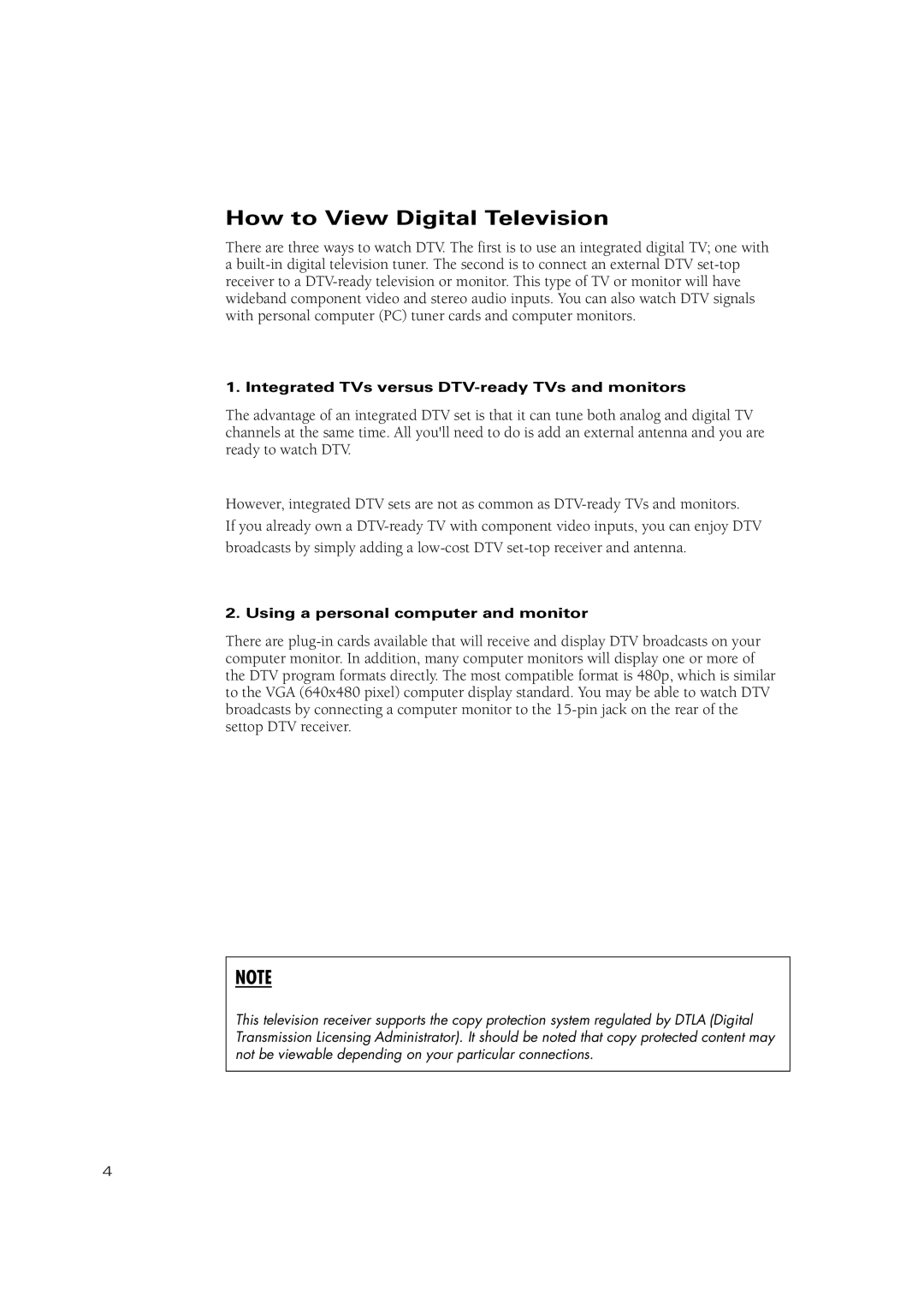 Samsung TX P2670WH, TX P3071WH, TX P3075WH How to View Digital Television, Integrated TVs versus DTV-ready TVs and monitors 