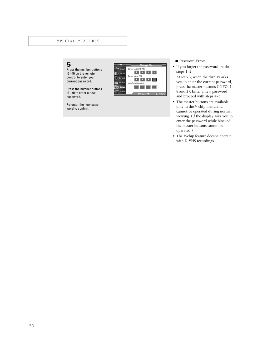 Samsung TX P2670WH, TX P3071WH, TX P3075WH manual Press the number buttons 0 9 to enter a new password 