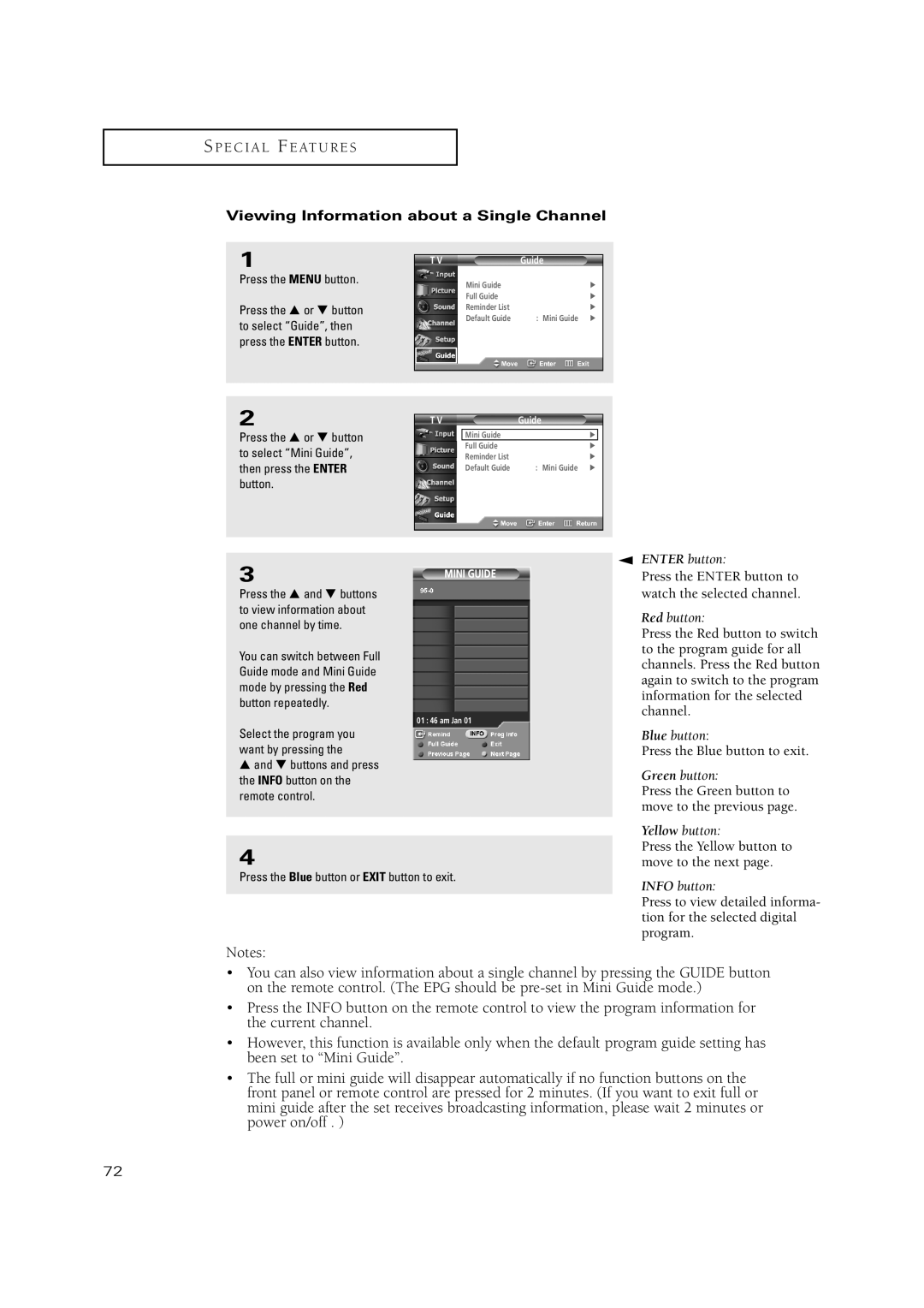 Samsung TX P2670WH, TX P3071WH Viewing Information about a Single Channel, Press the Blue button or Exit button to exit 