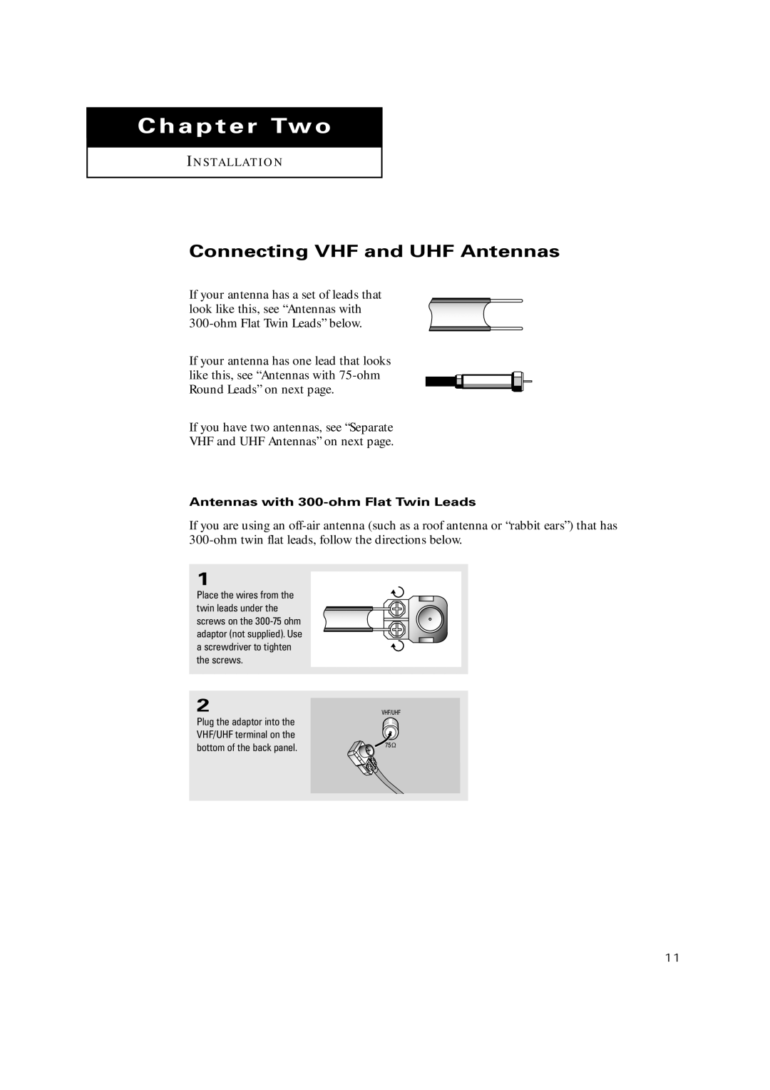 Samsung TX-P3235, TXP2734, TXP2730, TXP2728, TX P2730 manual Connecting VHF and UHF Antennas, ChapterI N S TA L L AT I OTwoN 