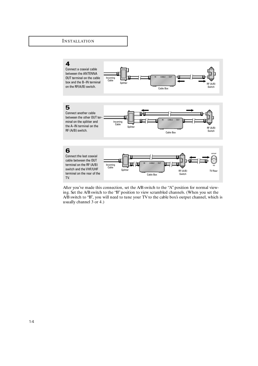 Samsung TX P2730, TX-P3235, TXP2734, TXP2730, TXP2728 manual Cable Box Switch 