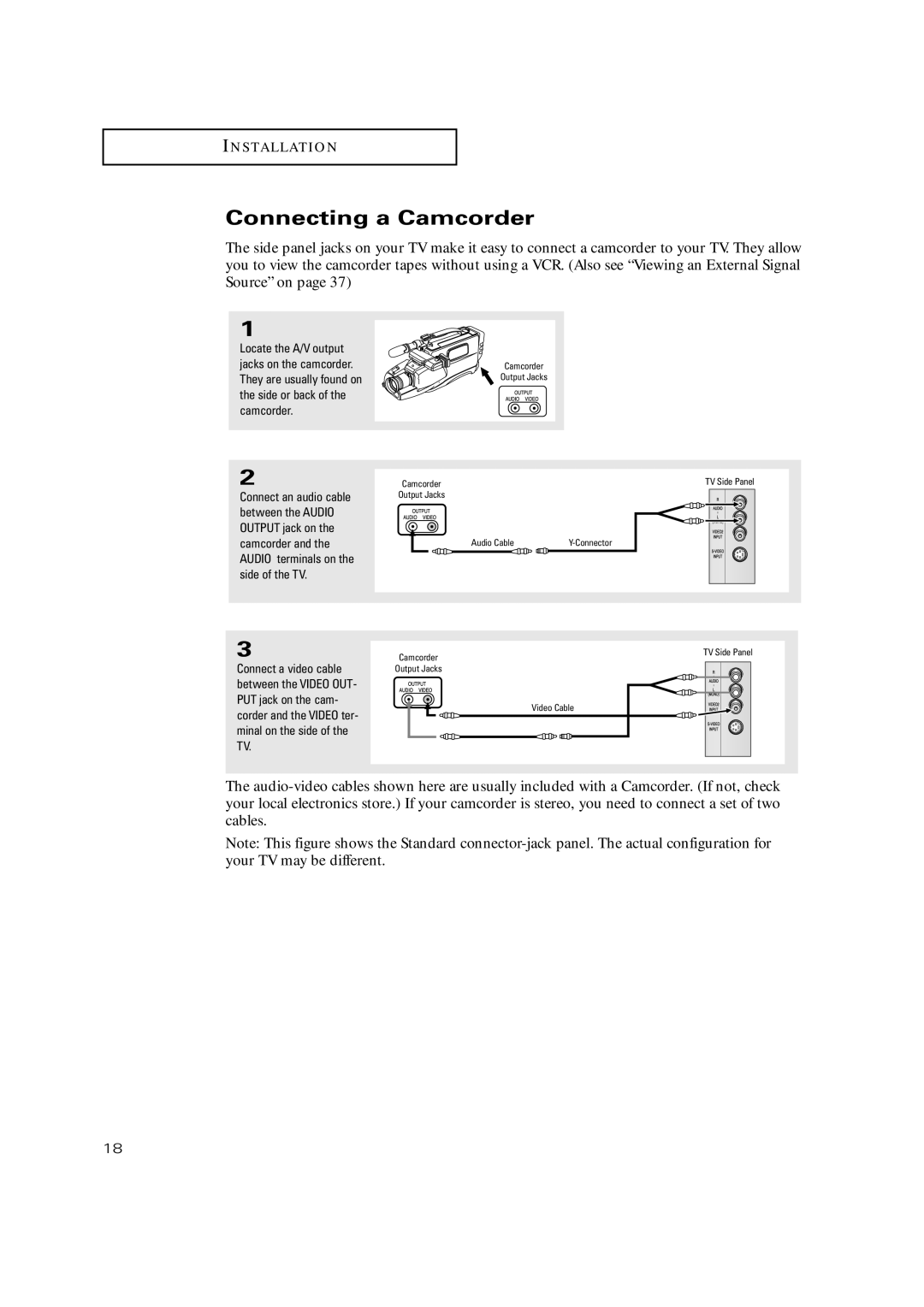 Samsung TX P2730, TX-P3235, TXP2734, TXP2730, TXP2728 manual Connecting a Camcorder 