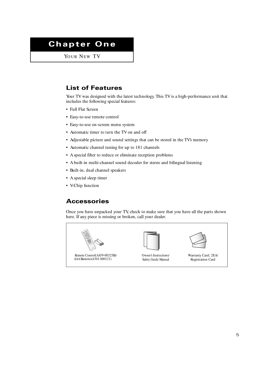 Samsung TX-P3235, TXP2734, TXP2730, TXP2728, TX P2730 manual List of Features, Accessories 