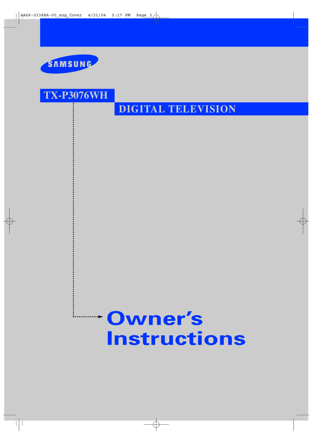 Samsung TX-P3076WH manual Owner’s Instructions 