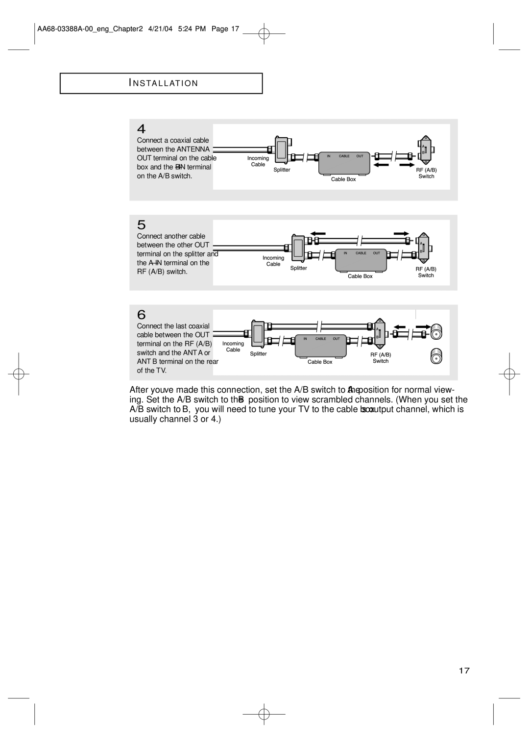 Samsung TX-P3076WH manual S Ta L L At I O N 