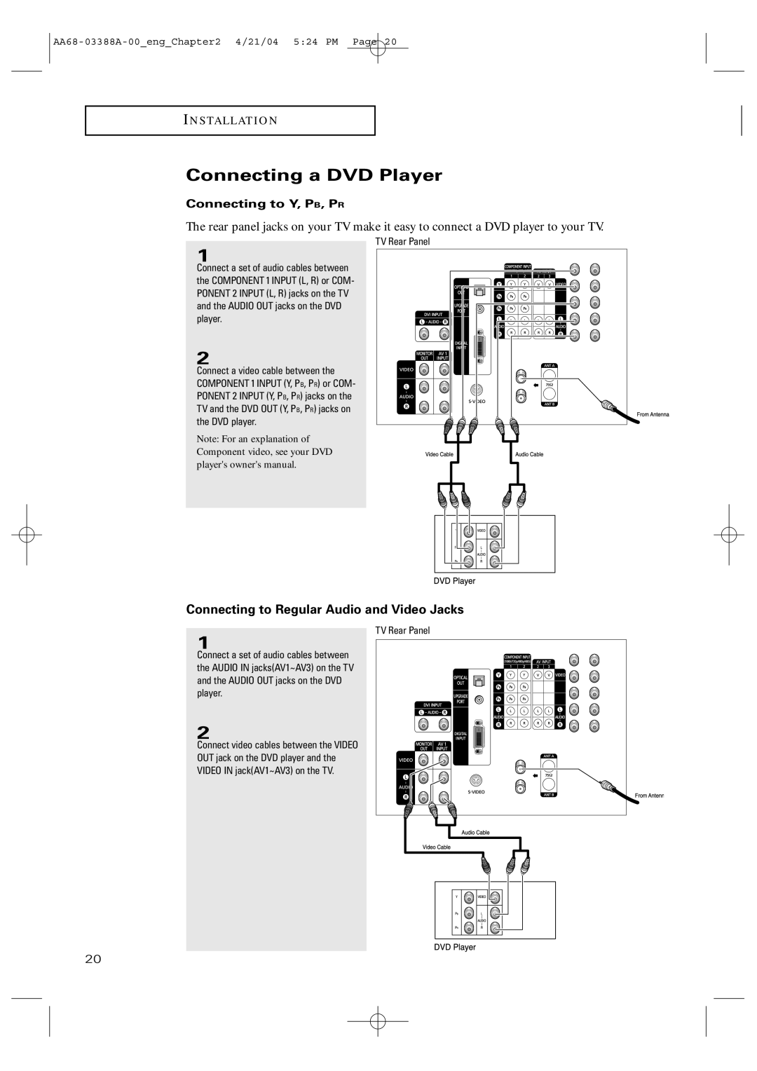 Samsung TX-P3076WH manual Connecting a DVD Player, Connecting to Y, PB, PR 