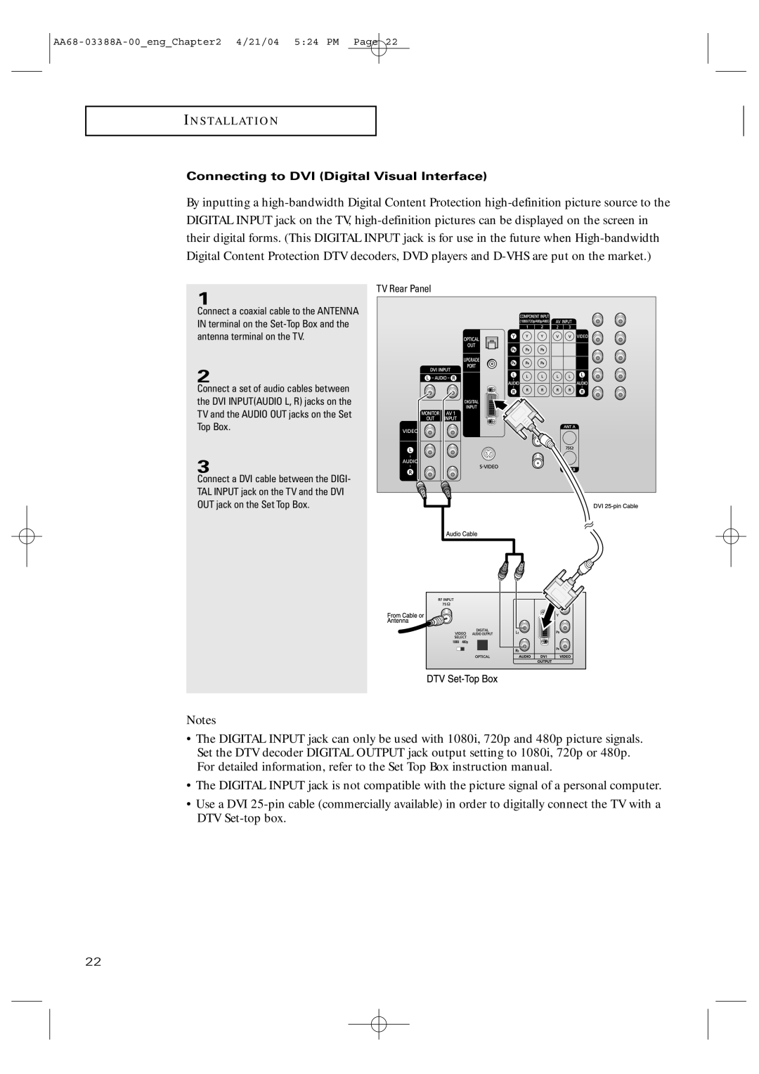 Samsung TX-P3076WH manual Connecting to DVI Digital Visual Interface 