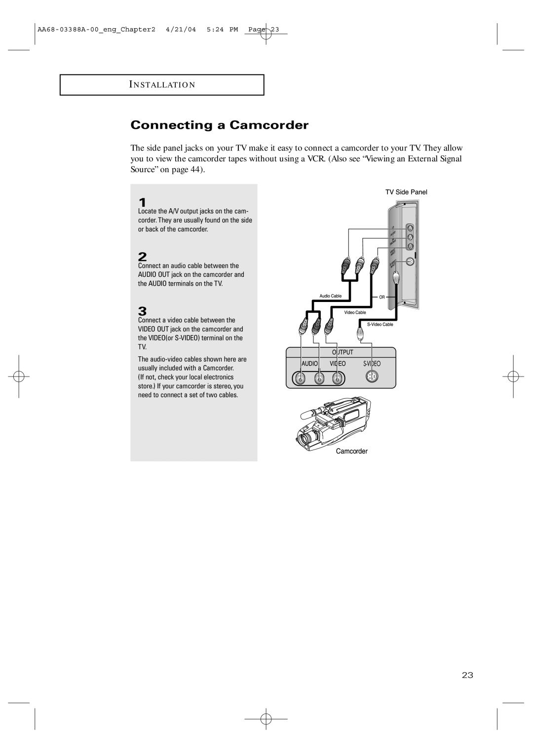 Samsung TX-P3076WH manual Connecting a Camcorder 